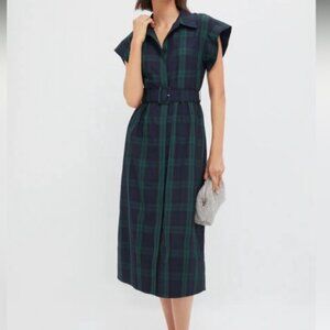 Tuckernuck Blackwatch Chloe Plaid Navy Green Classic Midi Dress Size L NWT